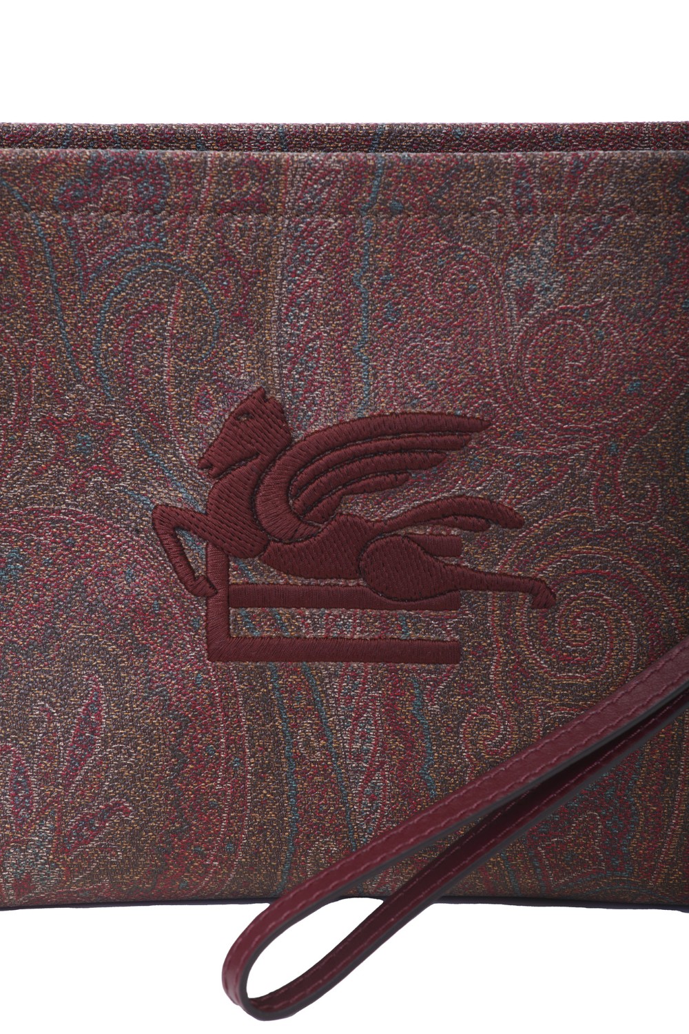 shop ETRO  Borsa: Etro busta grande, realizzata nell'iconico tessuto Paisley jacquard e caratterizzata dal logo ETRO Pegaso ricamato a filo dall'effetto tridimensionale. Laccio da polso removibile.
Dimensioni: 30 x 20 x 5 cm.
Esterno: Tessuto di cotone Paisley jacquard spalmato con grana opaca e doppiato in tela.
Finiture: 100% pelle di vitello.
Interno: 100% poliestere.
Ricamo: 100% poliestere.
Chiusura con cerniera.
Tasca interna applicata.
Laccio da polso removibile altezza (luce) 18 cm.
Accessori metallici con finitura dorata.
Made in Italy.. 1H784 7567-0600 number 7814533
